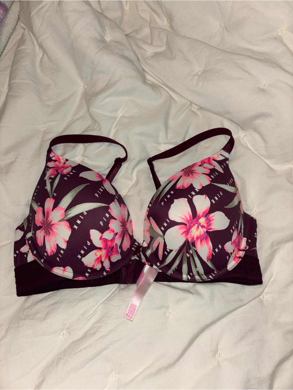 PINK Victoria's Secret Floral Underwire Push-Up Bra - Plum & Pink